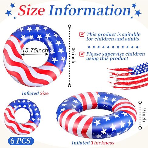 USA Flag Pool Float 36'' America Flag Inflatable Ring Pool Float Patriotic Round Swim Pool Tube for Beach Lake Ocean Pool Water Sports Summer Swimming Fun for Adults Teens in Kuwait