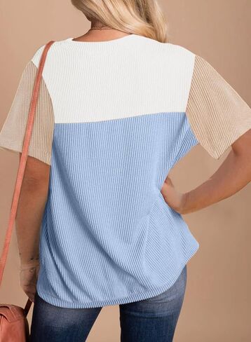 BLENCOT Women Tops Color Block Crewneck Casual Oversized Tshirts Knit Summer Tees Blouse S-2XL in Saudi Arabia