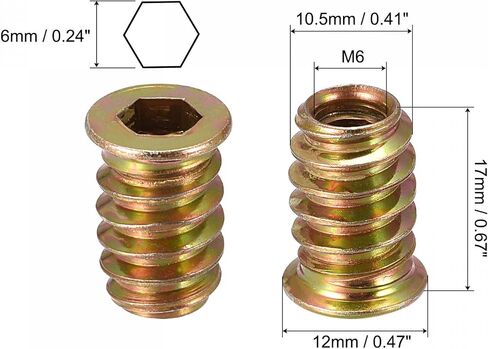 uxcell M10x25mm Threaded Inserts for Wood Hex Socket Drive Furniture Screw-in Nut 24pcs in Saudi Arabia