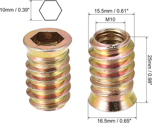 uxcell M10x25mm Threaded Inserts for Wood Hex Socket Drive Furniture Screw-in Nut 24pcs in Saudi Arabia