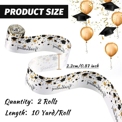 WILLBOND 2 Rolls Class of 2024 Graduation Craft Ribbons 1.98 Inch Congrats Grad Black Gold Satin Ribbon for Graduation Party Favors Ribbon with Cap Certificate for Wrapping Gifts Headband Bow, 5 Yards in Saudi Arabia