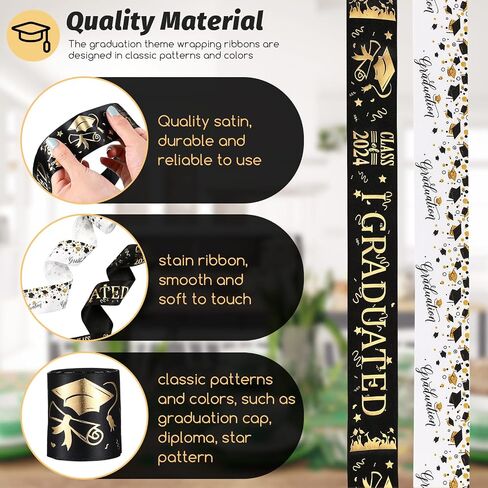 WILLBOND 2 Rolls Class of 2024 Graduation Craft Ribbons 1.98 Inch Congrats Grad Black Gold Satin Ribbon for Graduation Party Favors Ribbon with Cap Certificate for Wrapping Gifts Headband Bow, 5 Yards in Saudi Arabia