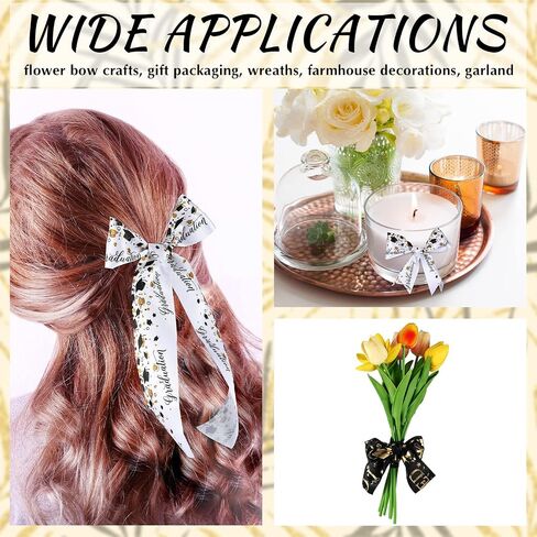 WILLBOND 2 Rolls Class of 2024 Graduation Craft Ribbons 1.98 Inch Congrats Grad Black Gold Satin Ribbon for Graduation Party Favors Ribbon with Cap Certificate for Wrapping Gifts Headband Bow, 5 Yards in Saudi Arabia