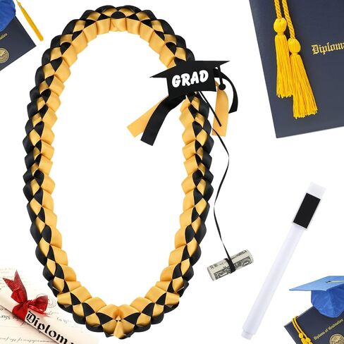 Geyee Graduation Leis 2024 مع قلم حامل المال أضف وشاح التخرج الخاص بك من فئة 2024 Ribbon Lei Braided Gold Necklace لمستلزمات حفلات التخرج بالمدرسة الثانوية، 47.2 بوصة in Saudi Arabia