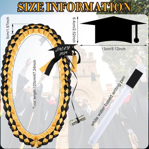 Geyee Graduation Leis 2024 مع قلم حامل المال أضف وشاح التخرج الخاص بك من فئة 2024 Ribbon Lei Braided Gold Necklace لمستلزمات حفلات التخرج بالمدرسة الثانوية، 47.2 بوصة in Saudi Arabia
