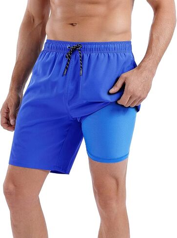 MILANKERR 7 inch Mens Swim Trunks with Compression Liner,Mens Swimming Trunks with Boxer Brief Liner Quick Dry Swim Shorts in Saudi Arabia