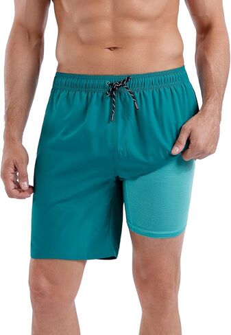 MILANKERR سروال سباحة رجالي مقاس 7 بوصة مع بطانة مضغوطة، سروال سباحة رجالي مع بطانة موجزة من الملاكم شورت سباحة سريع الجفاف in Kuwait