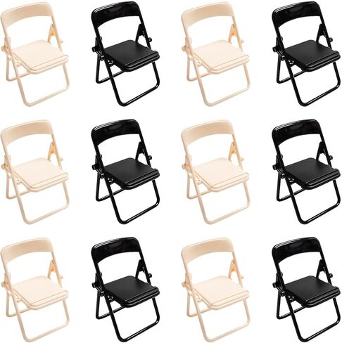 12 قطعة كراسي قابلة للطي مصغرة بمقياس 1:6 كرسي صغير أبيض وأسود قابل للطي كرسي بلاستيكي صغير للمنزل الصغير ملحقات أثاث مصغر الديكور in Kuwait