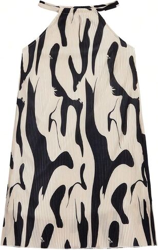 Girl's Halter Neck Ribbed Printed Dress Casual Sleeveless A-line Dresses Sundress in Saudi Arabia