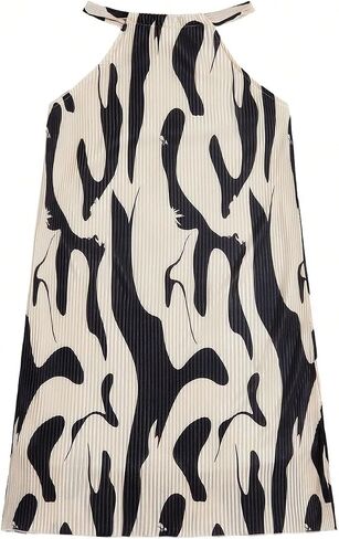 Girl's Halter Neck Ribbed Printed Dress Casual Sleeveless A-line Dresses Sundress in Saudi Arabia