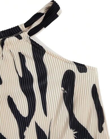 Girl's Halter Neck Ribbed Printed Dress Casual Sleeveless A-line Dresses Sundress in Saudi Arabia