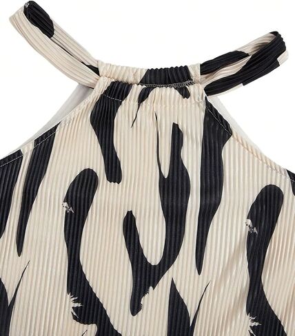 Girl's Halter Neck Ribbed Printed Dress Casual Sleeveless A-line Dresses Sundress in Saudi Arabia
