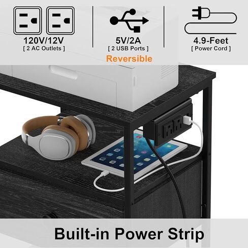 حامل طابعة VEDECASA ذو 3 طبقات مع محطة شحن، ومنفذ USB، وطاولة طابعة مع أدراج قماشية للتخزين، ورف مفتوح قابل للتعديل، للمكتب المنزلي، والنوم، وغرفة المعيشة، بني (أسود) in Kuwait