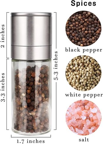 Gulex® مطحنة ملح فلفل مطحنة فلفل، مطحنة ملح قابلة لإعادة الملء، مطحنة فلفل أسود خشنة قابلة للتعديل، شاكر ملح البحر من الفولاذ المقاوم للصدأ مع دوار سيراميك (قطعة واحدة) in Kuwait