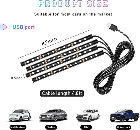 شريط إضاءة LED للسيارة، 48 مصباح LED RGB للجو الداخلي للسيارة، ولاعة سجائر تحت ضوء الليل المحيط بلوحة القيادة، مجموعة إضاءة المصباح الداخلي لإكسسوارات السيارة (أبيض) in Kuwait