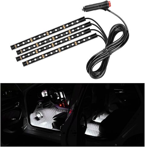شريط إضاءة LED للسيارة، 48 مصباح LED RGB للجو الداخلي للسيارة، ولاعة سجائر تحت ضوء الليل المحيط بلوحة القيادة، مجموعة إضاءة المصباح الداخلي لإكسسوارات السيارة (أبيض) in Kuwait