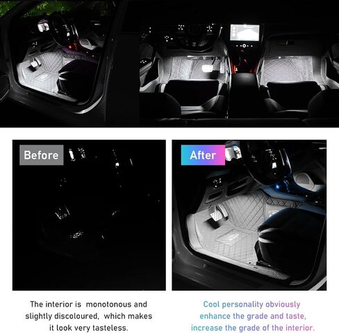 شريط إضاءة LED للسيارة، 48 مصباح LED RGB للجو الداخلي للسيارة، ولاعة سجائر تحت ضوء الليل المحيط بلوحة القيادة، مجموعة إضاءة المصباح الداخلي لإكسسوارات السيارة (أبيض) in Kuwait