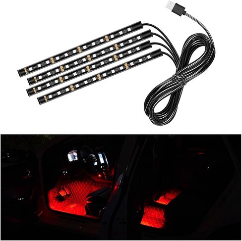 شريط إضاءة LED للسيارة، 48 مصباح LED RGB للجو الداخلي للسيارة، ولاعة سجائر تحت ضوء الليل المحيط بلوحة القيادة، مجموعة إضاءة المصباح الداخلي لإكسسوارات السيارة (أبيض) in Kuwait