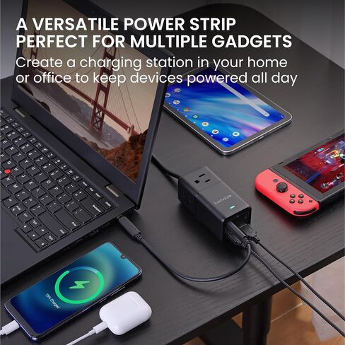 kwmobile Power Strip with USB/USB-C Ports - with 3 Outlets, 2 USB Ports, 3 USB-C Ports - Includes 1 USB-C GaN Charger 75W - Charging Extension Cord - White in Saudi Arabia
