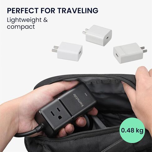 kwmobile Power Strip with USB/USB-C Ports - with 3 Outlets, 2 USB Ports, 3 USB-C Ports - Includes 1 USB-C GaN Charger 75W - Charging Extension Cord - White in Saudi Arabia