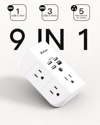 موسع منفذ الحائط مع واقي عرام مقسم المنفذ شاحن حائط USB مع 5 موسع منافذ و3 منافذ USB، 1 USB C، شريط طاقة ثلاثي الجوانب، منافذ توصيل متعددة in Kuwait