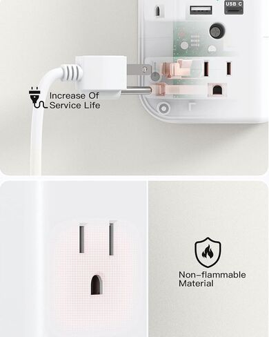 موسع منفذ الحائط مع واقي عرام مقسم المنفذ شاحن حائط USB مع 5 موسع منافذ و3 منافذ USB، 1 USB C، شريط طاقة ثلاثي الجوانب، منافذ توصيل متعددة in Kuwait