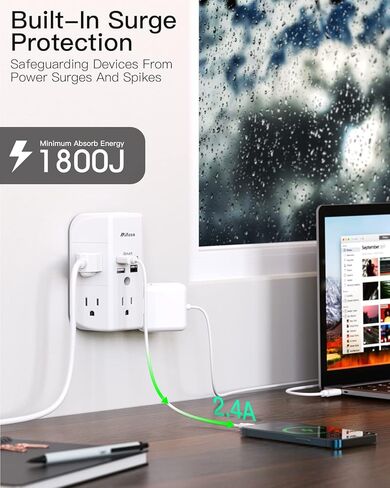 موسع منفذ الحائط مع واقي عرام مقسم المنفذ شاحن حائط USB مع 5 موسع منافذ و3 منافذ USB، 1 USB C، شريط طاقة ثلاثي الجوانب، منافذ توصيل متعددة in Kuwait