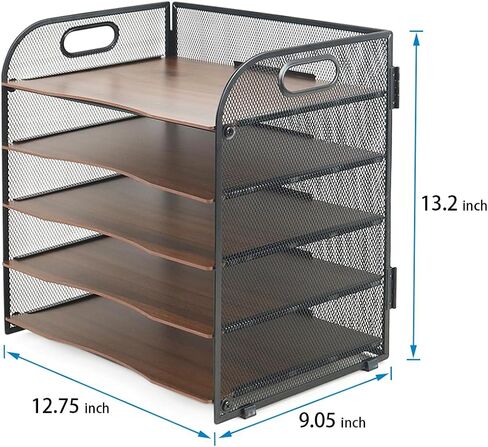 LUCYCAZ Desk Organizers and Accessories, 5 Tier Wood File Organizer, Metal Paper Tray Organizer for Desk, Letter Tray Magazine Holder for Office Home School, Black in Kuwait