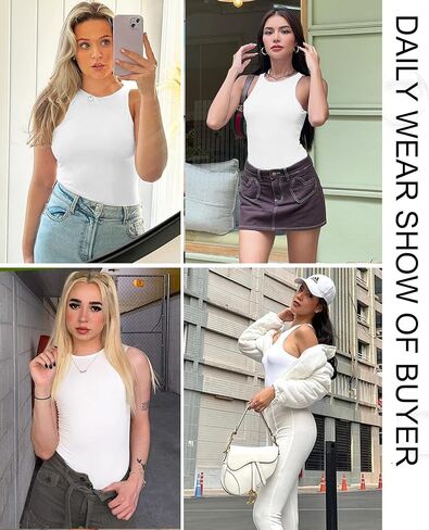 Avidlove Bodysuit Women's Tank Top Sleeveless Body Suits Women High Neck Bodysuit One Piece Leotard Clothing (White,XS) in Saudi Arabia