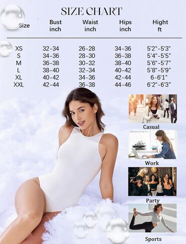 Avidlove Bodysuit Women's Tank Top Sleeveless Body Suits Women High Neck Bodysuit One Piece Leotard Clothing (White,XS) in Saudi Arabia