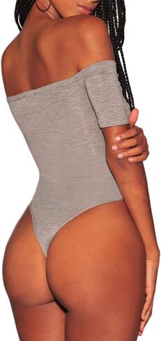ANCAPELION Women’s Off Shoulder Short Sleeve Bodysuit Sexy Stretchy Bodycon Top in Kuwait