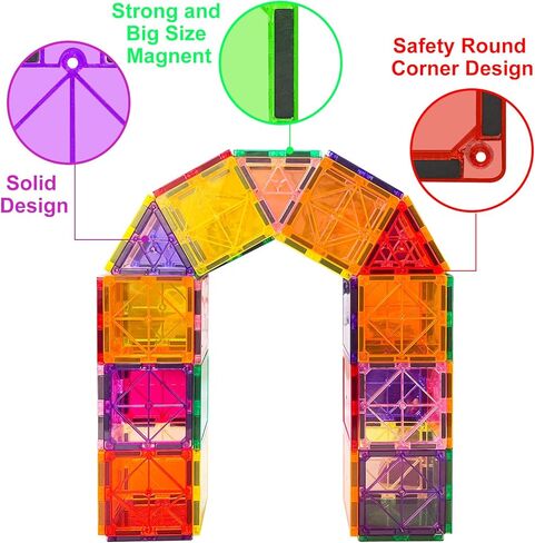 بلاط مغناطيسي، 117 قطعة مكعبات بناء ألعاب مغناطيسية للأطفال، ألعاب مونتيسوري الحسية لمرحلة ما قبل المدرسة مع 3 ديناصورات وسيارتين وحروف ABC و50 ملصق ديناصور in Kuwait