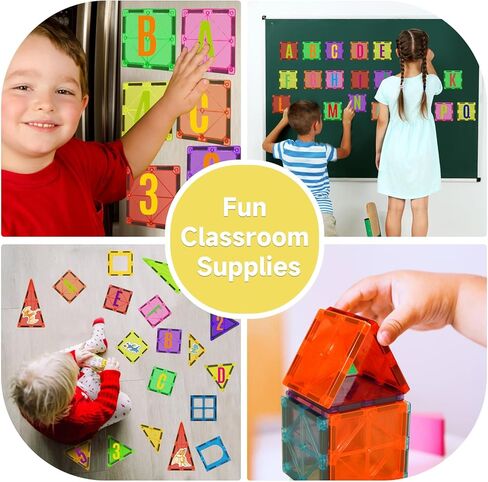 بلاط مغناطيسي، 117 قطعة مكعبات بناء ألعاب مغناطيسية للأطفال، ألعاب مونتيسوري الحسية لمرحلة ما قبل المدرسة مع 3 ديناصورات وسيارتين وحروف ABC و50 ملصق ديناصور in Kuwait