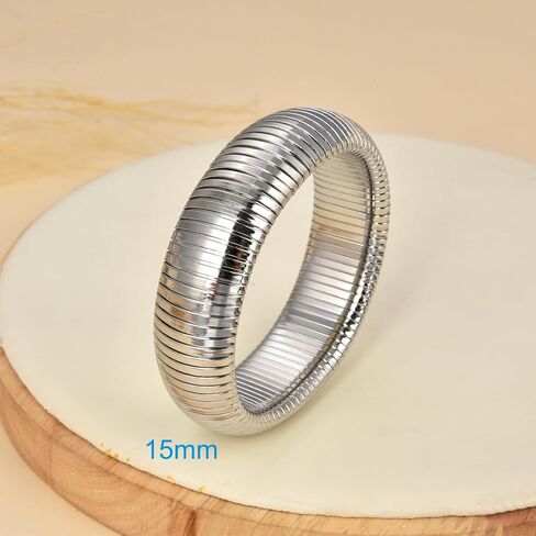 Gold Chunky Stretch Snake Wide Bangle Bracelets for Women, Stainless Steel Tri-tone Interlocking Cobra Stretchy Bracelet 20mm 15mm 10mm in Kuwait