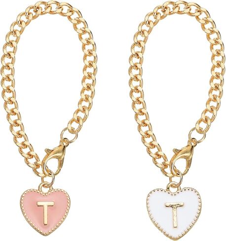 PATIKIL Letter Charm Accessories, 2PCS Heart Shape Name ID Accessories for Tumbler Cup Decoration, Pink&White, Letter T in Saudi Arabia