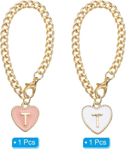 PATIKIL Letter Charm Accessories, 2PCS Heart Shape Name ID Accessories for Tumbler Cup Decoration, Pink&White, Letter T in Saudi Arabia