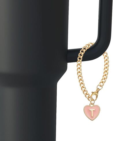 PATIKIL Letter Charm Accessories, 2PCS Heart Shape Name ID Accessories for Tumbler Cup Decoration, Pink&White, Letter T in Saudi Arabia