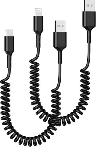 iPhone Charger Cable for Car 6FT, 2 Pack [Apple MFi Certified] Coiled USB to Lightning Cable Compatible for iPhone 14 13 12 11 Pro Max XS XR X 8 7 6 iPad, Black in Kuwait