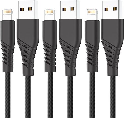 Durcord متوافق مع شاحن iPhone [معتمد من MFi]، 3 عبوات من كابل شحن Lightning إلى USB بطول 6 أقدام، متوافق مع سلك كابل شحن iPhone متوافق مع iPhone 13/12/11 Pro Max Xs X XR 8 7 iPad iPod in Kuwait
