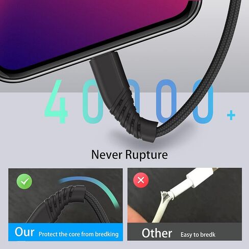 Durcord متوافق مع شاحن iPhone [معتمد من MFi]، 3 عبوات من كابل شحن Lightning إلى USB بطول 6 أقدام، متوافق مع سلك كابل شحن iPhone متوافق مع iPhone 13/12/11 Pro Max Xs X XR 8 7 iPad iPod in Kuwait