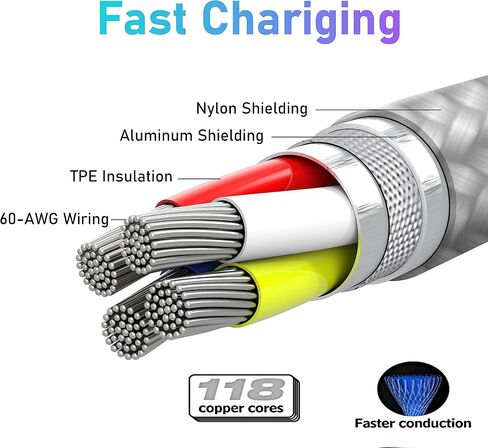 Durcord متوافق مع شاحن iPhone [معتمد من MFi]، 3 عبوات من كابل شحن Lightning إلى USB بطول 6 أقدام، متوافق مع سلك كابل شحن iPhone متوافق مع iPhone 13/12/11 Pro Max Xs X XR 8 7 iPad iPod in Kuwait