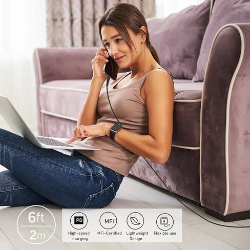 Durcord متوافق مع شاحن iPhone [معتمد من MFi]، 3 عبوات من كابل شحن Lightning إلى USB بطول 6 أقدام، متوافق مع سلك كابل شحن iPhone متوافق مع iPhone 13/12/11 Pro Max Xs X XR 8 7 iPad iPod in Kuwait