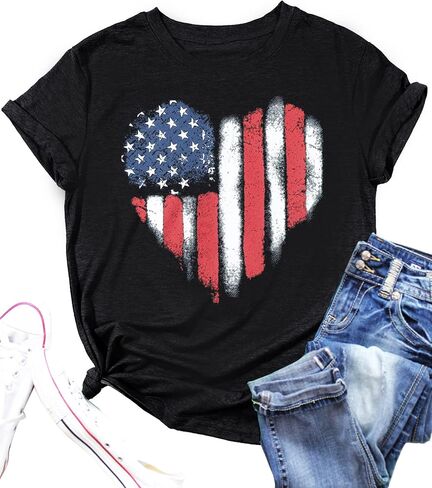 VVNTY American Flag Heart Shirt Women Patriotic T-Shirt 4th of July Graphic Tees Shirts USA Flag Star Stripe Tops in Saudi Arabia