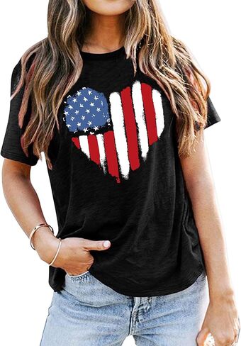 VVNTY American Flag Heart Shirt Women Patriotic T-Shirt 4th of July Graphic Tees Shirts USA Flag Star Stripe Tops in Saudi Arabia