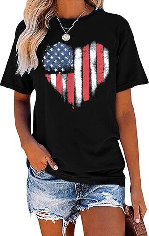 VVNTY American Flag Heart Shirt Women Patriotic T-Shirt 4th of July Graphic Tees Shirts USA Flag Star Stripe Tops in Saudi Arabia