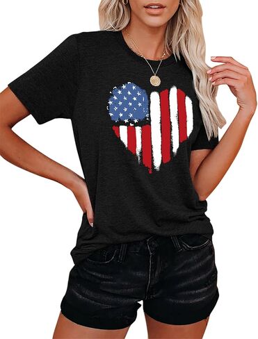 VVNTY American Flag Heart Shirt Women Patriotic T-Shirt 4th of July Graphic Tees Shirts USA Flag Star Stripe Tops in Saudi Arabia