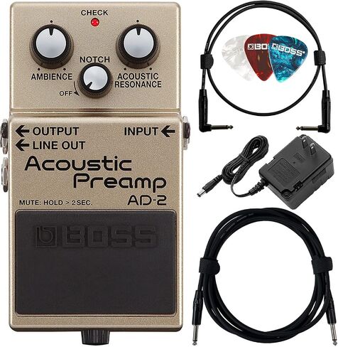 Boss AD-2 Acoustic Preamp Bundle with Power Supply, Instrument Cable, Patch Cable, and Picks in Saudi Arabia