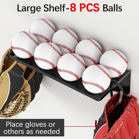 Baseball Bat Holder Wall Mount for Storage 8 Baseballs 4 Bats, SUS304 Metal Softball Bat Rack with Rubber Mat and 2 Snap Ring in Saudi Arabia