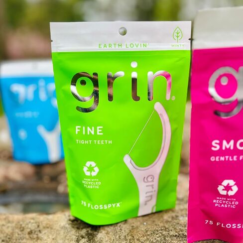GRIN Fine Flosspyx، خيط تنظيف الأسنان، عدد 75، خيط تنظيف الأسنان، نكهة النعناع، ​​بلاستيك معاد تدويره، خيط تنظيف ناعم فائق القوة، أسنان مشدودة، رأس خيط تنظيف ممتاز أطول، يتضمن عود أسنان آمن قابل للطي للخلف in Kuwait