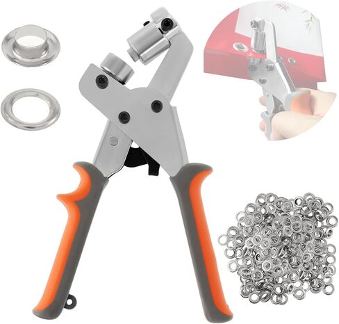 مجموعة أدوات معدنية ذات حلقات معدنية من IRONWALLS، مجموعة كماشة ثقب يدوية محمولة مع 500 قطعة حلقات معدنية فضية مقاس 10.5 مم، آلة حلقة ضغط يدوية، أداة ثقب يدوية لستارة قماش القنب in Kuwait